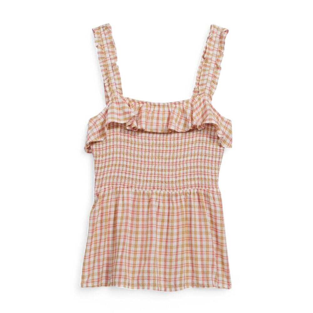 Old Navy Ruffled Smocked Bodice Plaid Sleeveless Top Shirt for Women Large